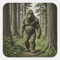 Bigfoot standing in Trees AI art Square Sticker