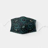 Black & Teal Stylish Floral Geometric Pattern Adult Cloth Face Mask
