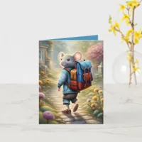 Cute mouse boy on his way to school, custom card