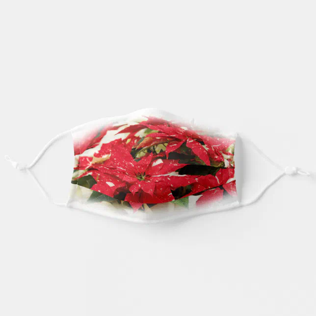 Festive Red White Floral Poinsettias Adult Cloth Face Mask