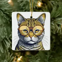 Cool ai Art Cat with Shades Christmas Ceramic Ornament