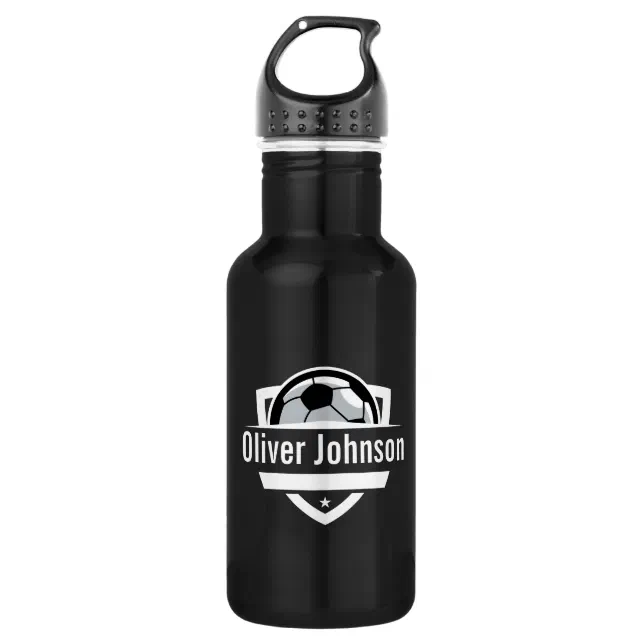 Football Sports Boys Black Water Bottle