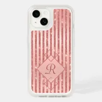 Rose Gold Monogram Glitter Stripes Glam Girly OtterBox iPhone 14 Case