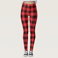 Classic Checked Red and Black Buffalo Plaid Leggings