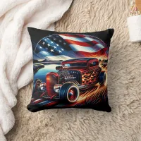 Vintage hot rod cruising by the lakeside at sunset throw pillow