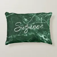 Green Marble Simple Monogram Name | Accent Pillow