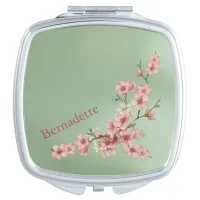 Cherry Blossoms in Pink and Teal Compact Mirror