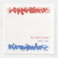 Watercolor Red and Blue Bars with Sta, 4th of July Paper Dinner Napkins