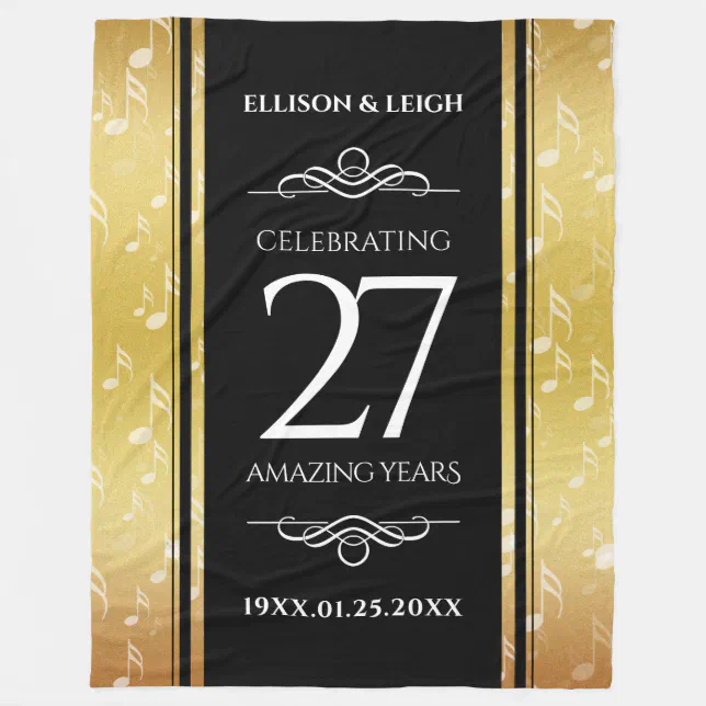 Elegant 27th Music Wedding Anniversary Celebration Fleece Blanket