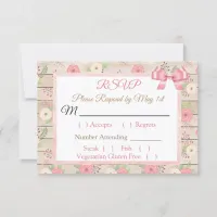 PInk and tan Rustic Wood Floral Wedding RSVP card