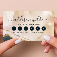 Script Watercolor Pink Black Gold Marble Business Loyalty Card