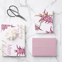 Dusty pink red Pagoda Wrapping Paper Sheets