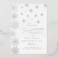 Modern Snowflake Snow White Winter Christmas Party Foil Invitation