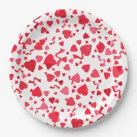  Valentine's Day Red Confetti Hearts Paper Plates