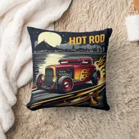 Classic hot rod cruising under the moonlit sky throw pillow