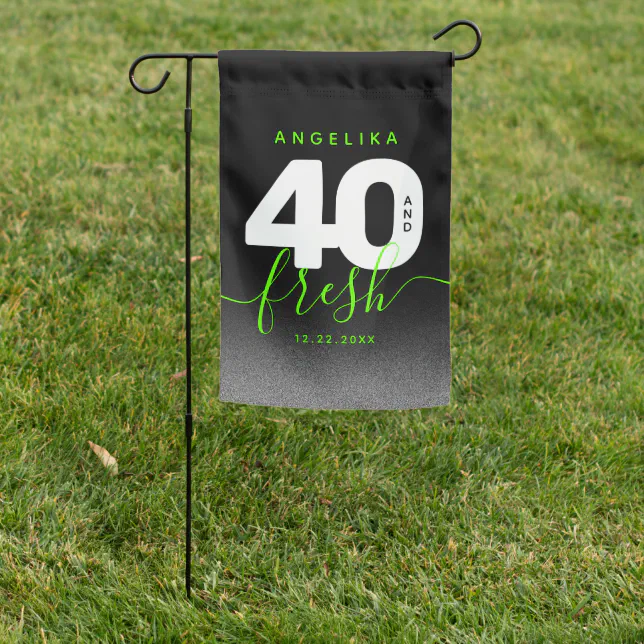 Modern Girly Bright Green 40 and Fresh Garden Flag