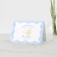 Chic Italian Lemon Blue Tiles Personalized Wedding Thank You Card