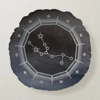 Dark Zodiac Astrology: Taurus Black & Silver Round Pillow