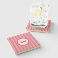 Country-Style Pink Striped Monogram Stone Coaster