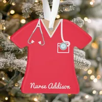 Personalized Red Nurse Scrubs Nursing Gift Ornament