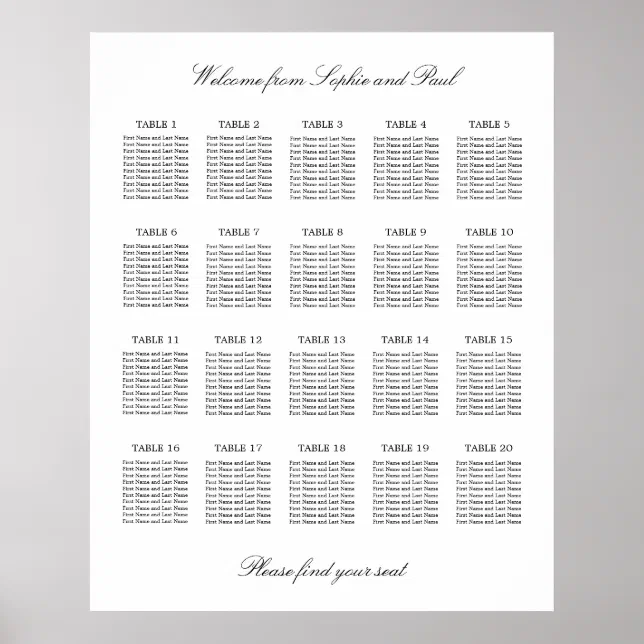 20 Table Elegant Minimalist Seating Chart