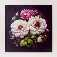 Pink Roses Watercolor Floral Jigsaw Puzzle