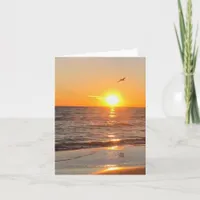 Beach Bird Ocean Water Sand Sunset  Card