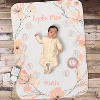 Personalized Girl Name Chic Floral Month Milestone Baby Blanket