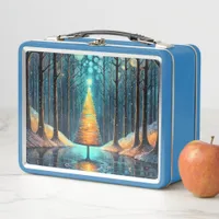 Iridescent Holiday Dream 🎄 Glowing Christmas Tree Metal Lunch Box