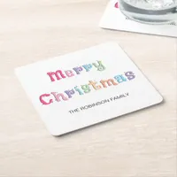 Fun Multicolor Merry Christmas Square Paper Coaster