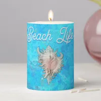 Conch Shell "Beach Life"  Pillar Candle