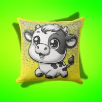 Silver Glitter on Yellow with a Cow | Outdoor Pillow