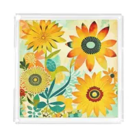 Pretty Folk Art Yellow Flowers   Acrylic Tray