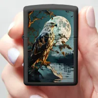 Eagle Perched on Branch Under Moonlight Zippo Lighter