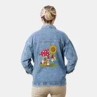 Gnome Couple Mushroom Home Sunflower Womens Denim Jacket