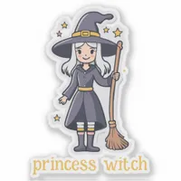 Cute Witch with Broom Sticker