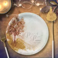 Watercolor Landscape Mr & Mrs Autumn Gold ID786 Paper Plates