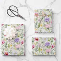 Pretty Wildflowers Pink, Purple, White, Yellow Wrapping Paper Sheets