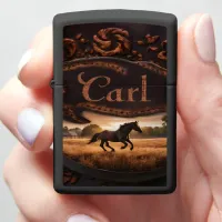 Horse Running in Field at Sunset Zippo Lighter