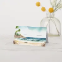 Watercolor Summer Ocean Beach Destination Wedding Place Card