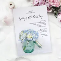 Blue Hydrangeas in Jar Vase Birthday Party Invitation