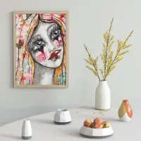 Abstract Art Whimsical Girl Mime Clown Colorful Poster