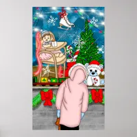 Little Girl Looking through a Christmas Window Poster