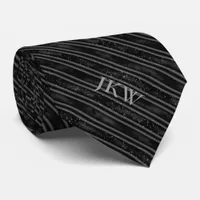 Modern Elegant Monogram Black and Grey Striped  Neck Tie