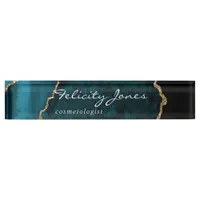 Teal - Turquoise and Gold Geode Agate Stone Desk Name Plate