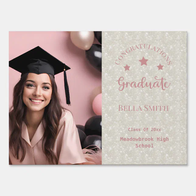 Modern Glitter Photo Graduation Dusty Pink  Sign