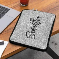 Silver Glitter Black Brush Script Laptop Sleeve