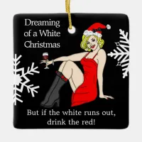 Dreaming of a White Christmas, Retro Pinup Girl   Ceramic Ornament