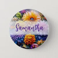Pretty Colorful Digital Ai Art Flowers  Button