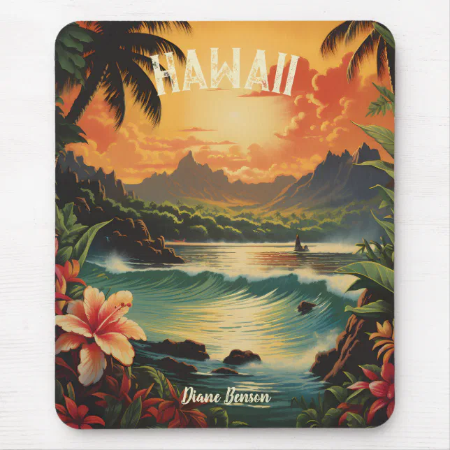 Vintage Hawaii Tropical Beach Travel Mouse Pad